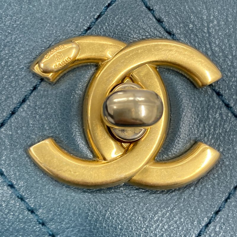 CHANEL 香奈兒 AS1460 HOBO 小型 皮革菱格紋 側背包 藍綠-12