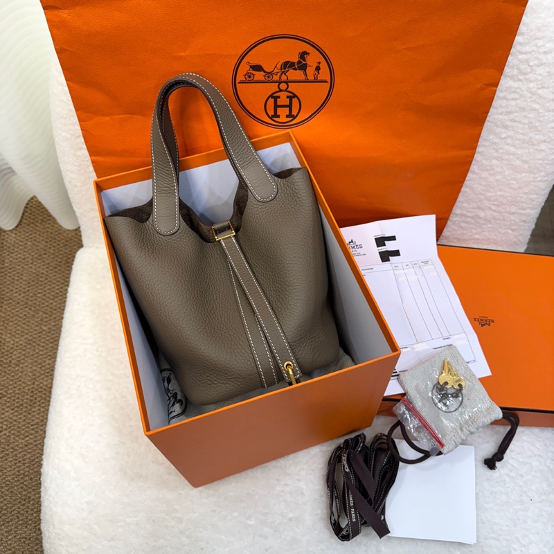愛馬仕菜籃子Hermes Picotin18大象灰18 Etoupe 金釦T/C皮 #H056289 W刻-2