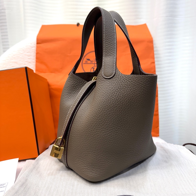 愛馬仕菜籃子Hermes Picotin18大象灰18 Etoupe 金釦T/C皮 #H056289 W刻-3