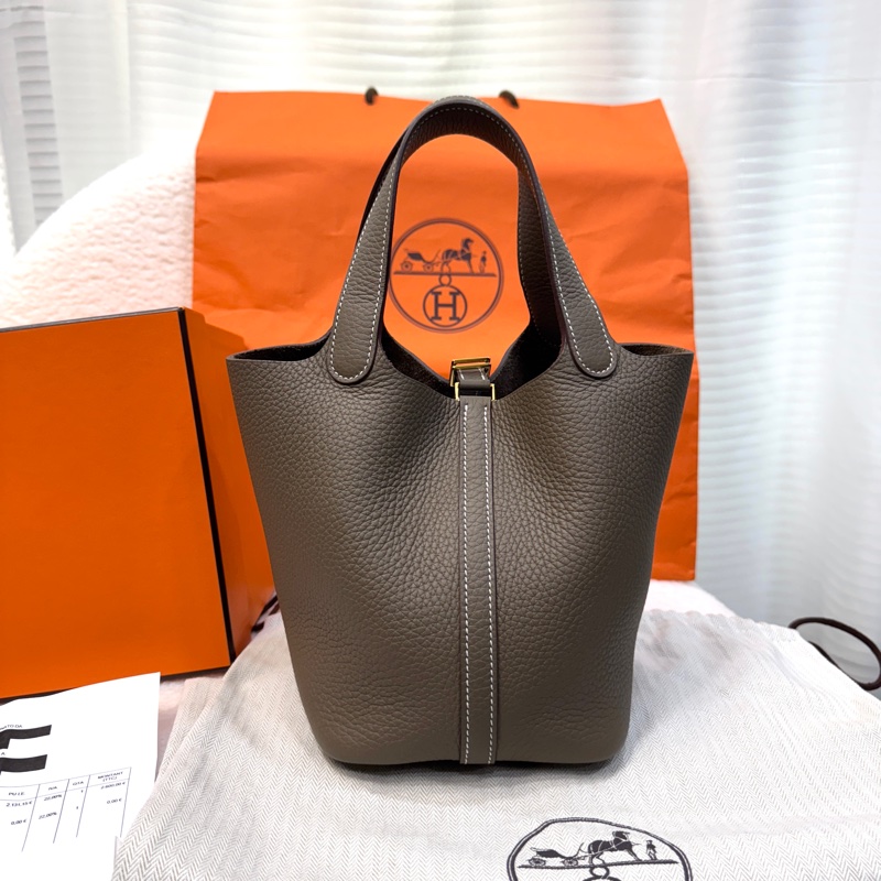 愛馬仕菜籃子Hermes Picotin18大象灰18 Etoupe 金釦T/C皮 #H056289 W刻-4