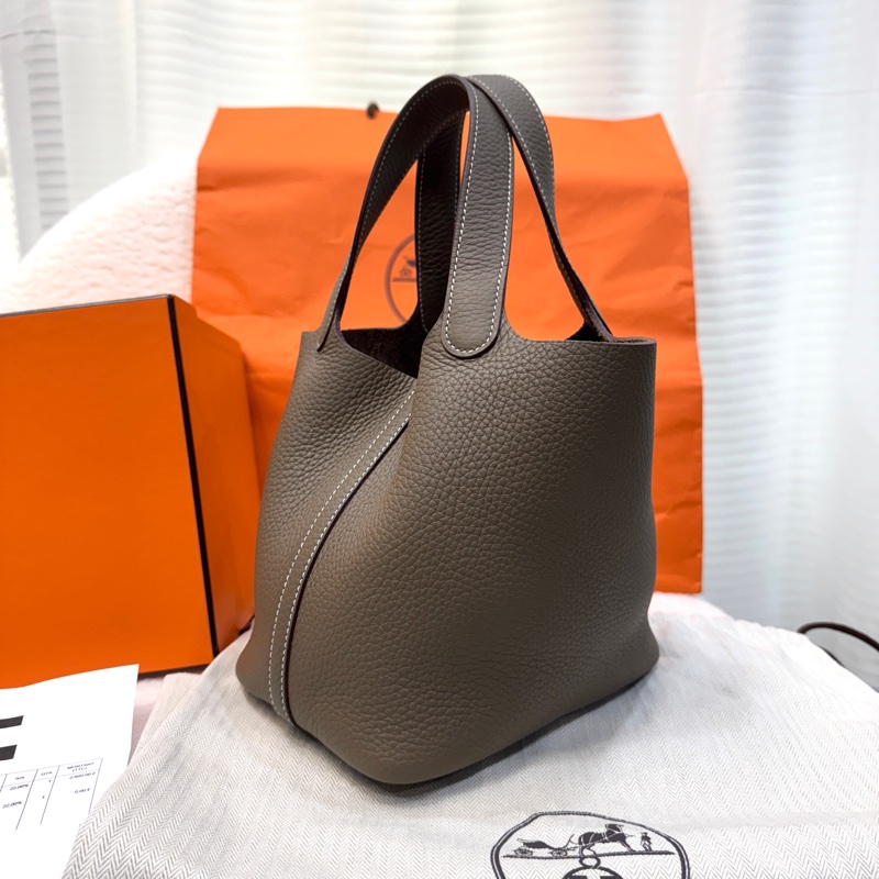 愛馬仕菜籃子Hermes Picotin18大象灰18 Etoupe 金釦T/C皮 #H056289 W刻-5