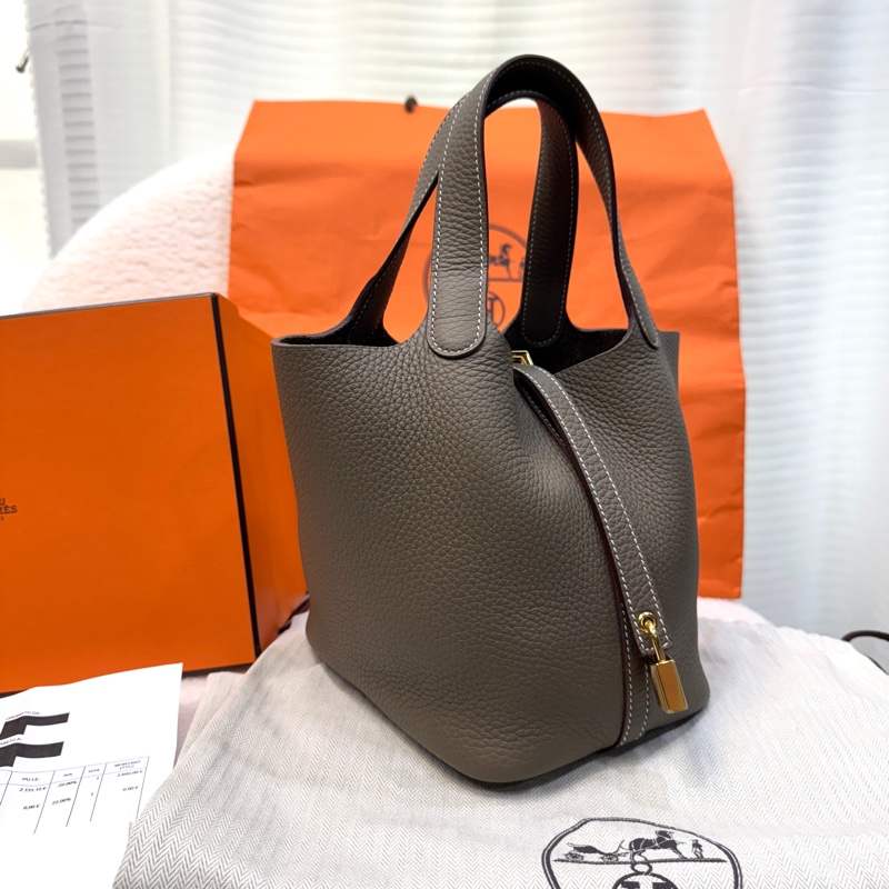 愛馬仕菜籃子Hermes Picotin18大象灰18 Etoupe 金釦T/C皮 #H056289 W刻-6
