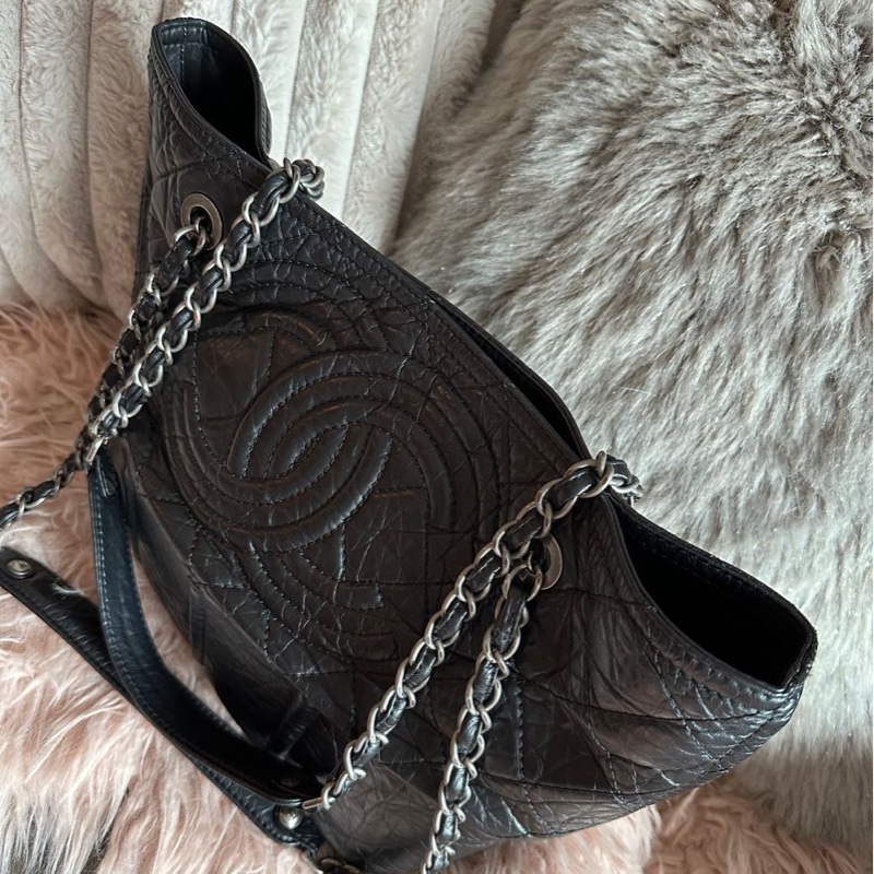 香奈兒黑色皮革鏈條托特包 多容量 鏈條包 肩背包 手提包 Chanel Paris-Moscow Black Calfskin Moscow Shopping small Tote chain bag-4