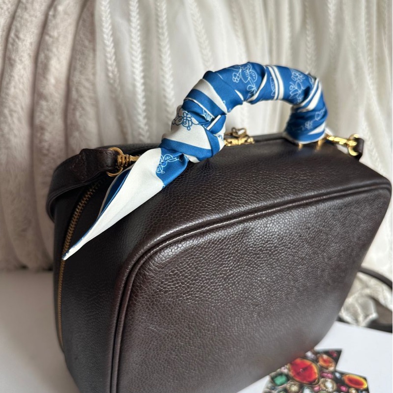 香奈兒魚子醬深啡色 皮革化妝包  1997 復古香奈兒 CC Vanity 化妝包 斜挎包 側背包 小盒子 盒子 手提包 chanel vanity caviar bag-16