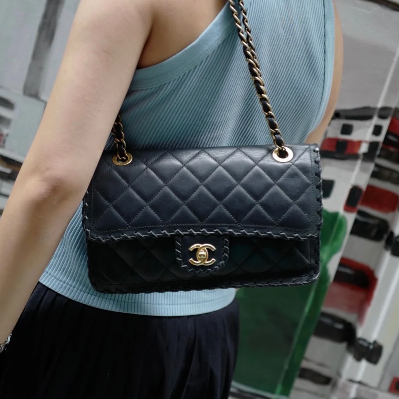 香奈兒單蓋包黑色小牛皮單蓋鏈條包 肩背包 斜背包 香奈兒 bag 斜挎包 單蓋包 CC chanel black calfskin single flap chain-1