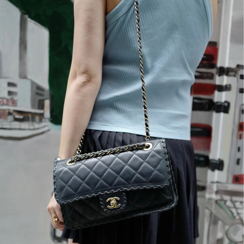 香奈兒單蓋包黑色小牛皮單蓋鏈條包 肩背包 斜背包 香奈兒 bag 斜挎包 單蓋包 CC chanel black calfskin single flap chain-2