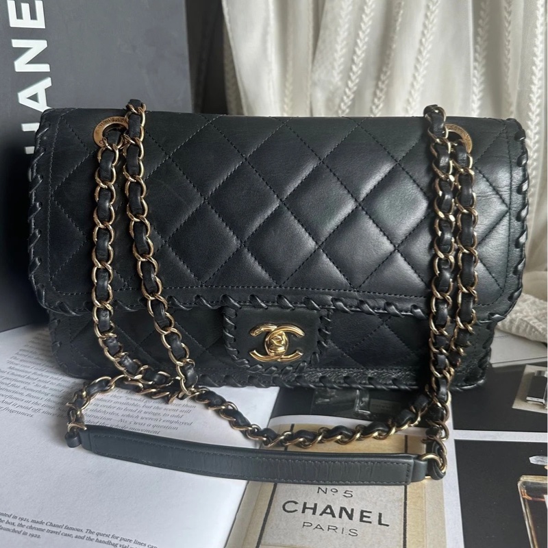 香奈兒單蓋包黑色小牛皮單蓋鏈條包 肩背包 斜背包 香奈兒 bag 斜挎包 單蓋包 CC chanel black calfskin single flap chain-5