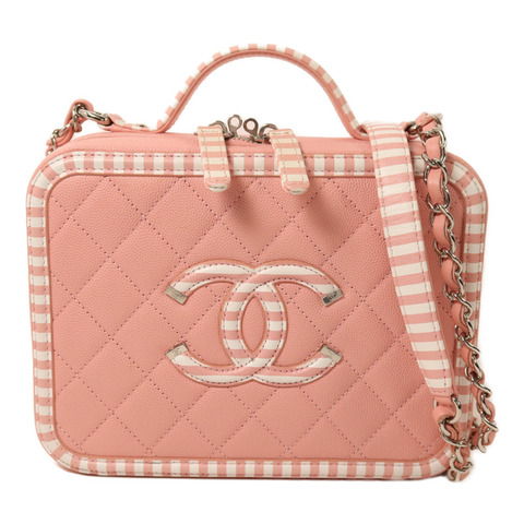 CHANEL 牛皮皮革Vanity Case銀扣鏈帶手挽肩背兩用袋