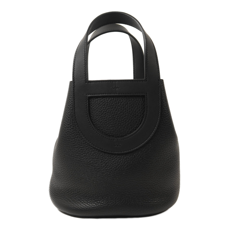 HERMES Clemence皮革In The Loop 18銀扣手挽袋Noir-1