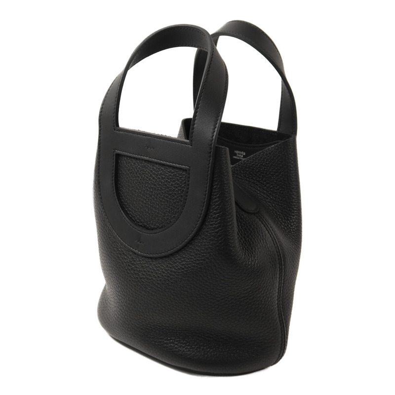 HERMES Clemence皮革In The Loop 18銀扣手挽袋Noir-2
