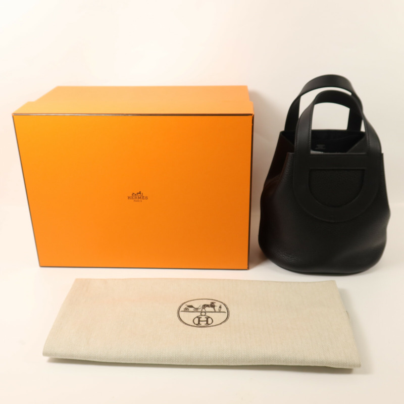 HERMES Clemence皮革In The Loop 18銀扣手挽袋Noir-8