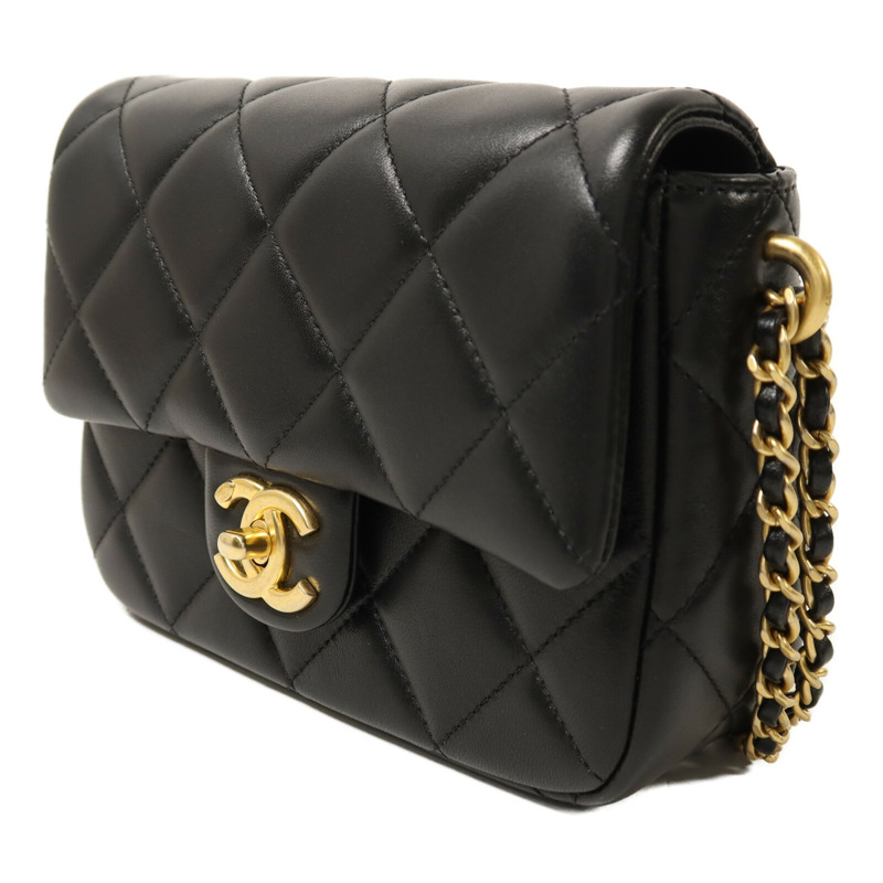 CHANEL 羊皮皮革Chain Shoulder金扣鏈帶肩背袋-2