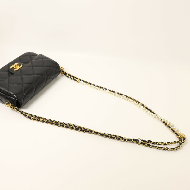 CHANEL 羊皮皮革Chain Shoulder金扣鏈帶肩背袋-7