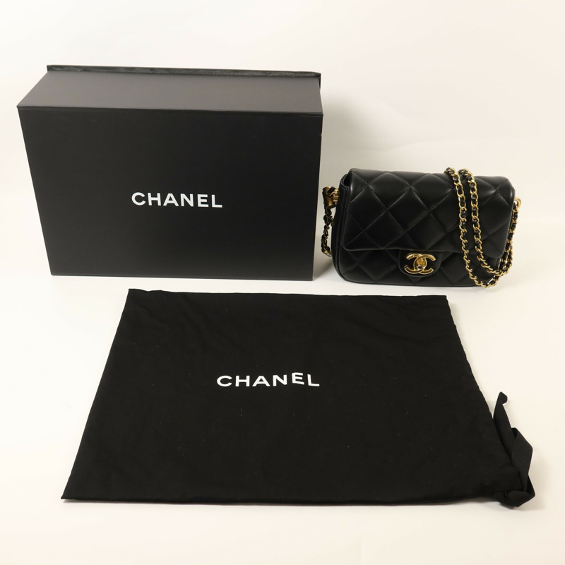 CHANEL 羊皮皮革Chain Shoulder金扣鏈帶肩背袋-8