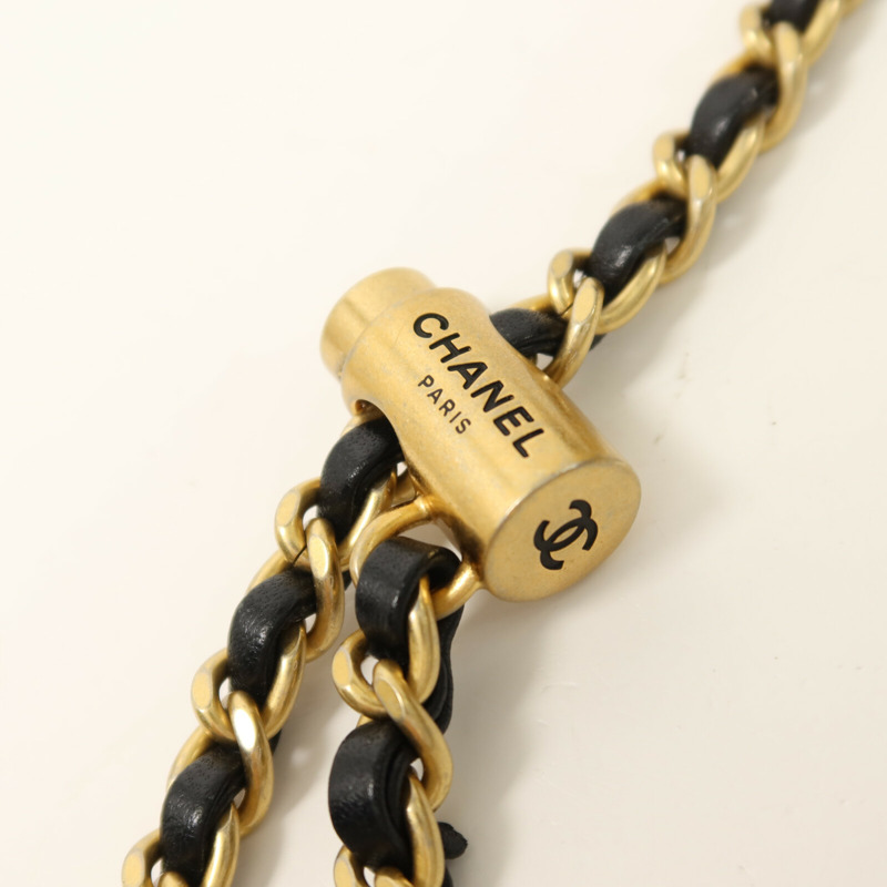 CHANEL 羊皮皮革Chain Shoulder金扣鏈帶肩背袋-10