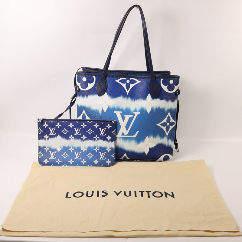 LOUIS VUITTON Monogram Escale Neverfull MM銀扣手挽袋-8