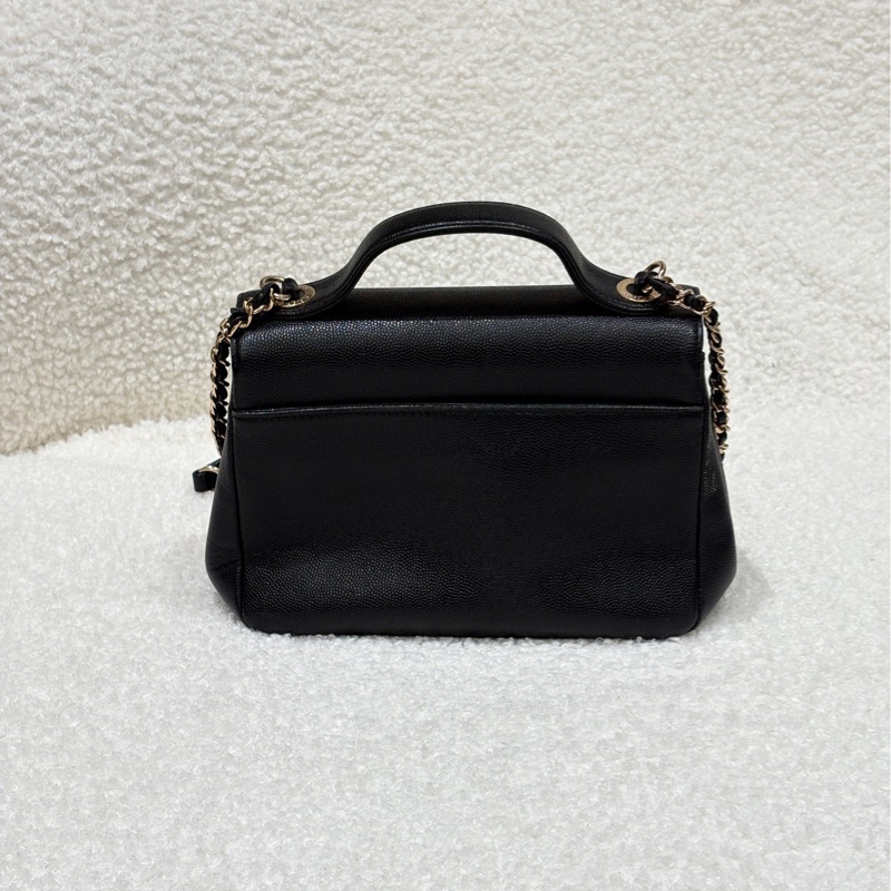 CHANEL香奈兒 手柄 菱格皮穿鏈 顆粒壓花小牛皮配金屬 方胖子鏈條包口蓋包手提單肩斜挎包 女款 黑色 尺寸:19x7x14 小號。-1