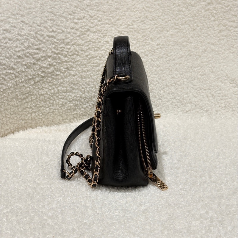 CHANEL香奈兒 手柄 菱格皮穿鏈 顆粒壓花小牛皮配金屬 方胖子鏈條包口蓋包手提單肩斜挎包 女款 黑色 尺寸:19x7x14 小號。-2