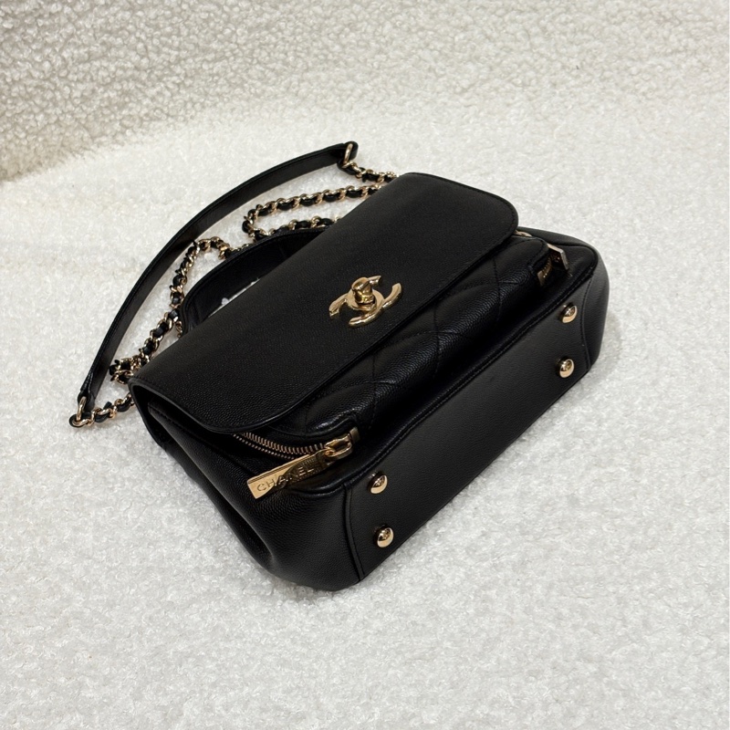 CHANEL香奈兒 手柄 菱格皮穿鏈 顆粒壓花小牛皮配金屬 方胖子鏈條包口蓋包手提單肩斜挎包 女款 黑色 尺寸:19x7x14 小號。-5