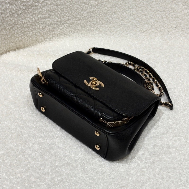 CHANEL香奈兒 手柄 菱格皮穿鏈 顆粒壓花小牛皮配金屬 方胖子鏈條包口蓋包手提單肩斜挎包 女款 黑色 尺寸:19x7x14 小號。-6