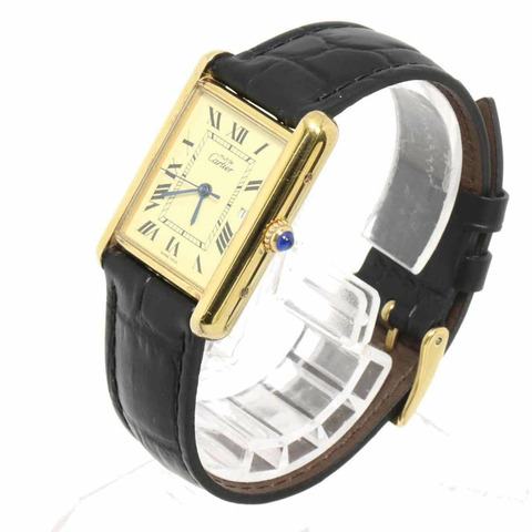 卡地亞 Must Tank Vermeil LM W1017454 男士腕錶，象牙色錶盤，SV925機芯，石英錶