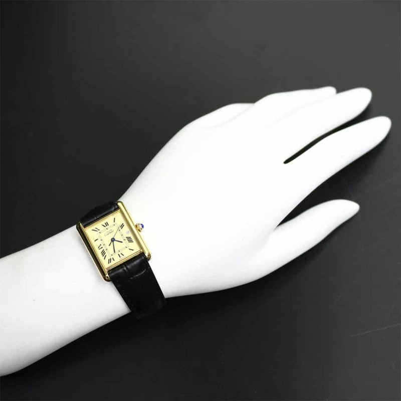 卡地亞 Must Tank Vermeil LM W1017454 男士腕錶，象牙色錶盤，SV925機芯，石英錶-1