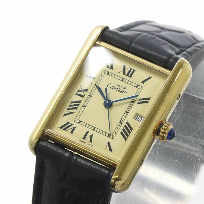 卡地亞 Must Tank Vermeil LM W1017454 男士腕錶，象牙色錶盤，SV925機芯，石英錶-5