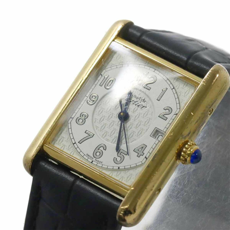 卡地亞 Must Tank Vermeil XL W1013954 男士腕錶 白色 SV925 石英錶-5