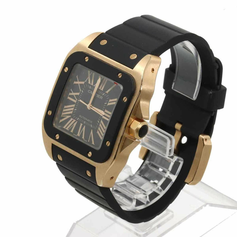 卡地亞 Santos 100 LM W20141U2 男士腕錶,黑色,18K 玫瑰金,自動機芯。-1