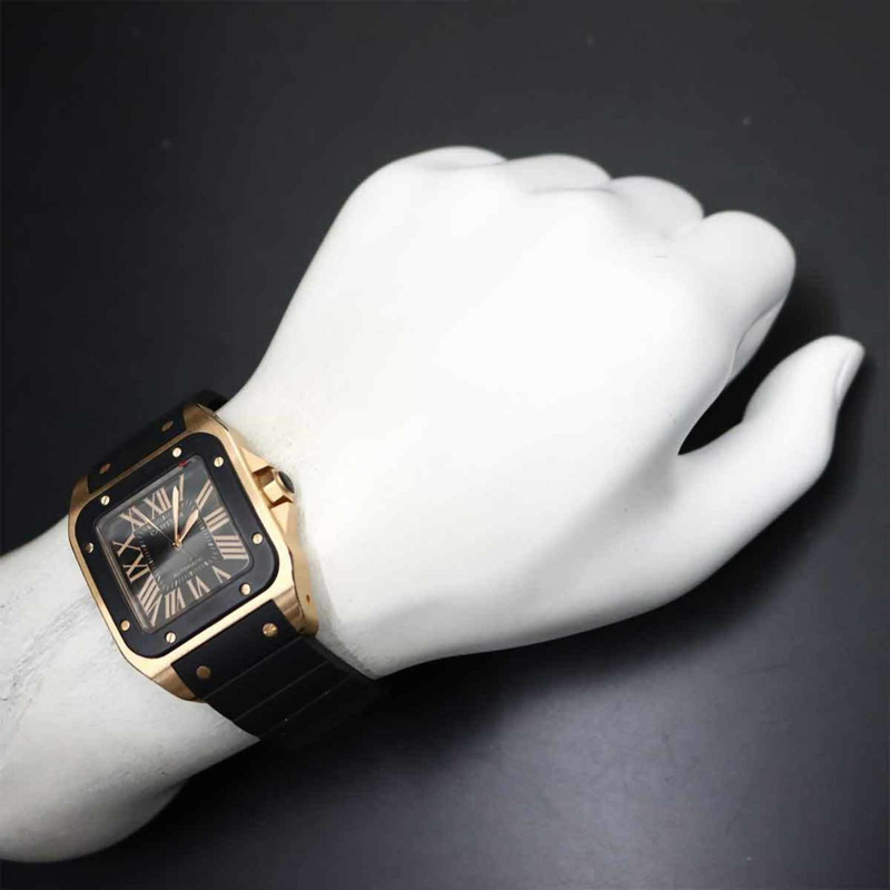 卡地亞 Santos 100 LM W20141U2 男士腕錶,黑色,18K 玫瑰金,自動機芯。-2