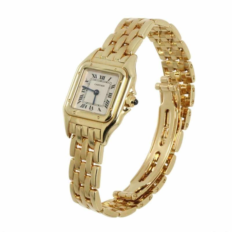 卡地亞 Panthère SM W25022B9 女士腕錶，象牙色，18K黃金，實心石英錶-1