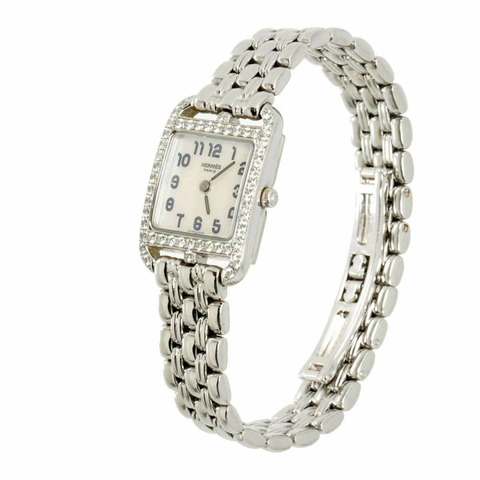 愛馬仕 Cape Cod Mini CC1 192 女士腕錶，鑲鑽錶圈，白色錶殼，18K 金錶殼，純石英機芯