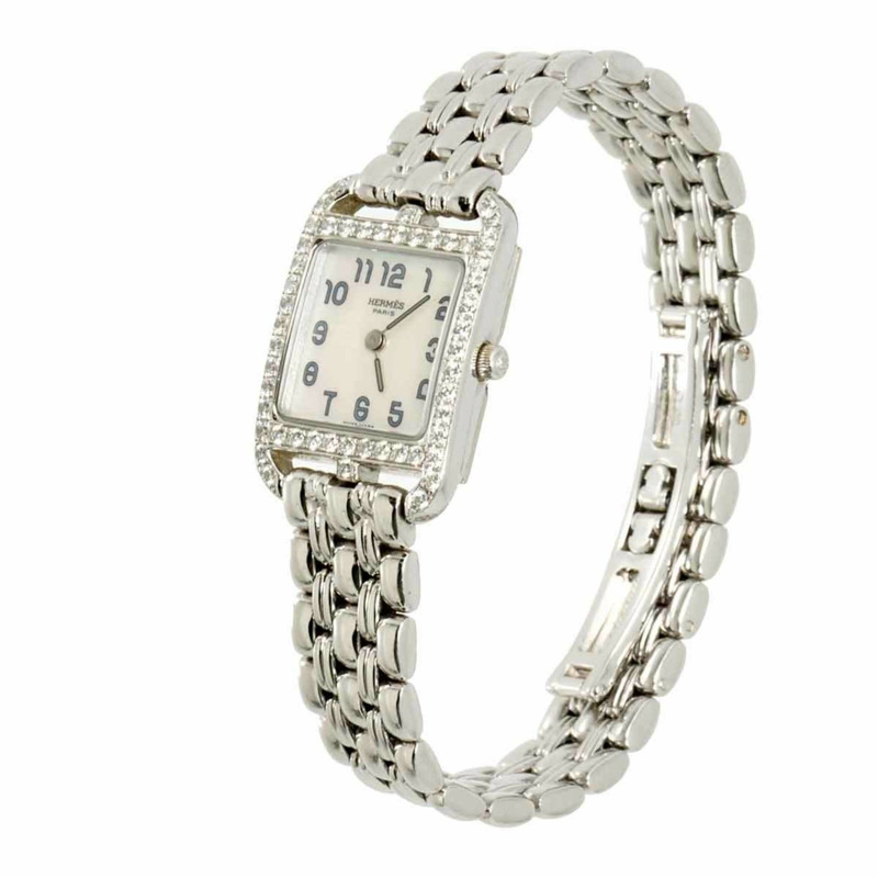 愛馬仕 Cape Cod Mini CC1 192 女士腕錶,鑲鑽錶圈,白色錶殼,18K 金錶殼,純石英機芯-0