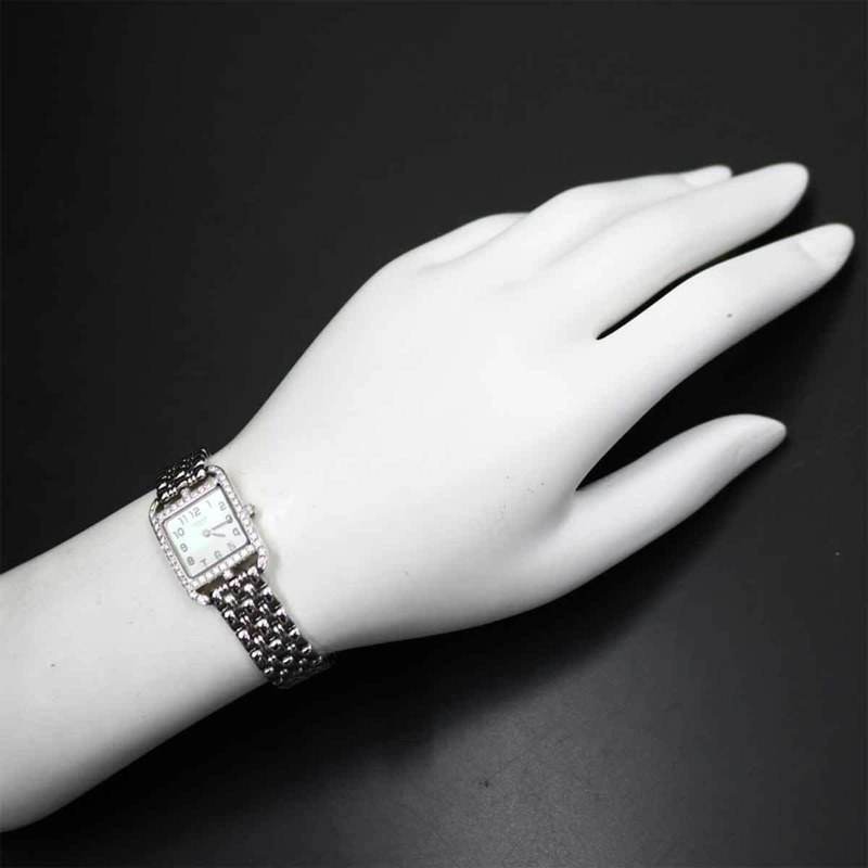 愛馬仕 Cape Cod Mini CC1 192 女士腕錶,鑲鑽錶圈,白色錶殼,18K 金錶殼,純石英機芯-1