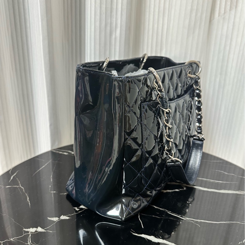 Chanel香奈兒深藍色漆皮GST購物袋托特包-4