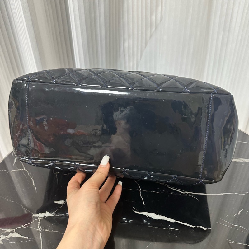 Chanel香奈兒深藍色漆皮GST購物袋托特包-5