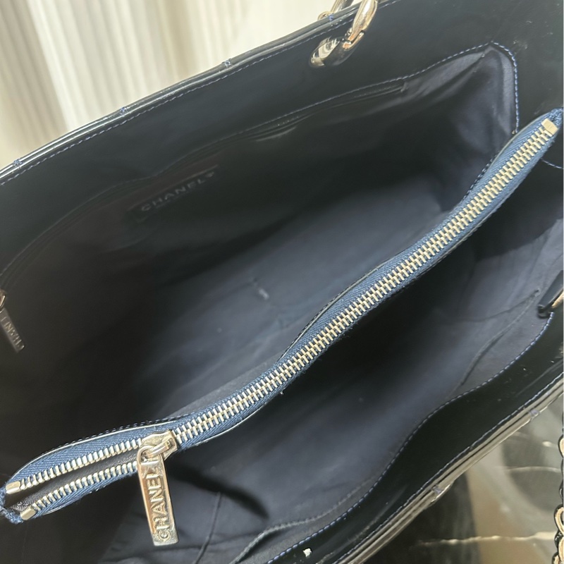 Chanel香奈兒深藍色漆皮GST購物袋托特包-6