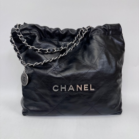 [ 櫃價20萬200 ］Chanel 22Bag 黑牛皮銀釦小號肩背包 晶片款
