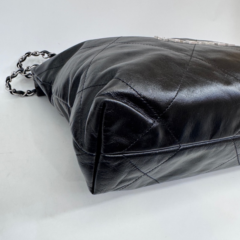 [ 櫃價20萬200 ］Chanel 22Bag 黑牛皮銀釦小號肩背包 晶片款-5