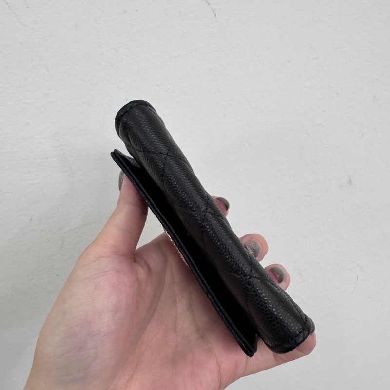 Chanel 黑荔枝皮淡金釦卡包 閒置品 晶片款-4
