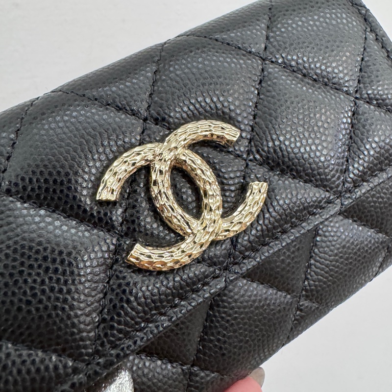 Chanel 黑荔枝皮淡金釦卡包 閒置品 晶片款-7