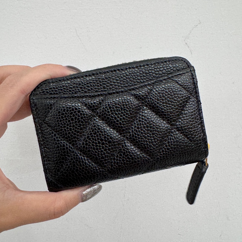 Chanel 黑金荔枝皮拉鏈零錢包 近全新 晶片款-1