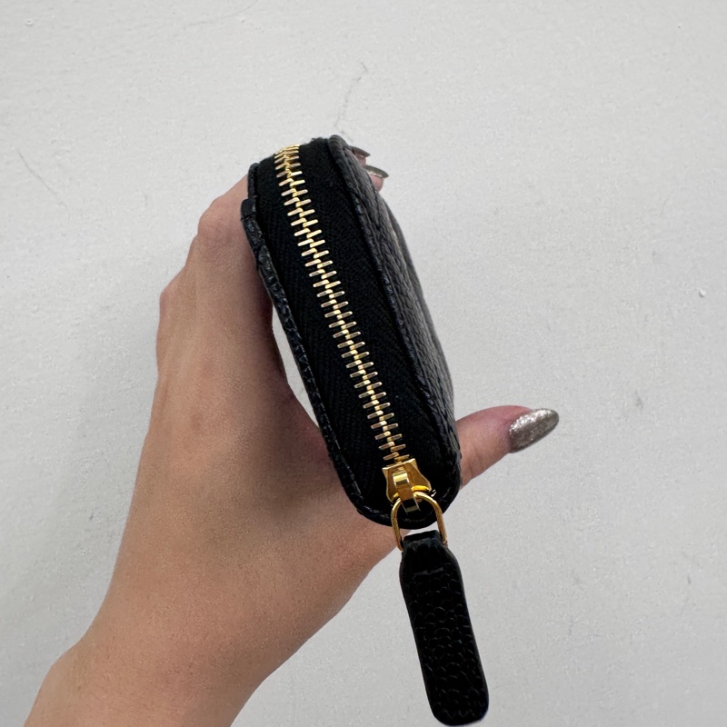 Chanel 黑金荔枝皮拉鏈零錢包 近全新 晶片款-2