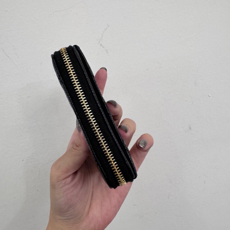 Chanel 黑金荔枝皮拉鏈零錢包 近全新 晶片款-3