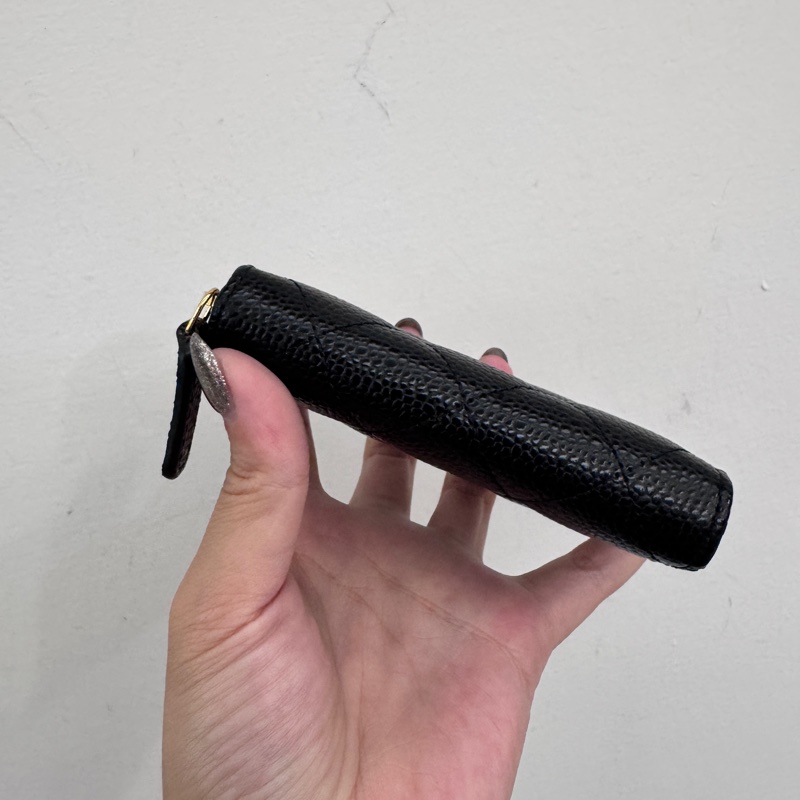 Chanel 黑金荔枝皮拉鏈零錢包 近全新 晶片款-5