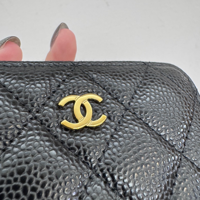 Chanel 黑金荔枝皮拉鏈零錢包 近全新 晶片款-6