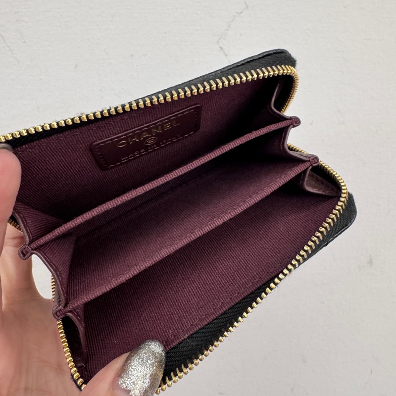 Chanel 黑金荔枝皮拉鏈零錢包 近全新 晶片款-7