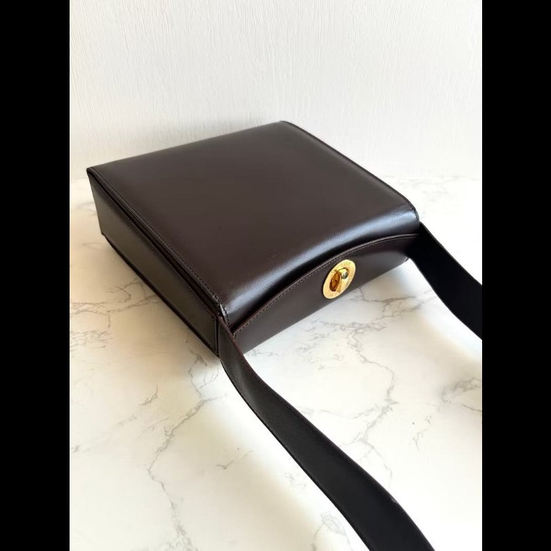 絕版古董包 Celine咖啡色旋轉扣盒子包 斜背包 單肩包 側背包 中古包 二手包-1