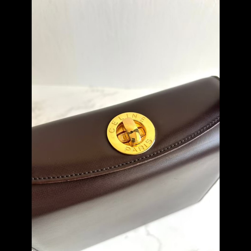 絕版古董包 Celine咖啡色旋轉扣盒子包 斜背包 單肩包 側背包 中古包 二手包-2