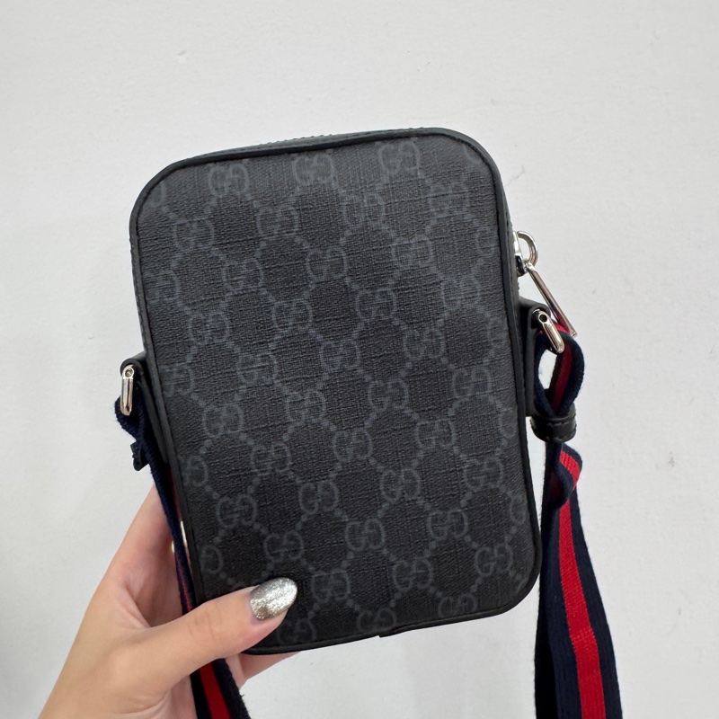 Gucci 黑灰PVC銀釦Mini日字包 近全新-1